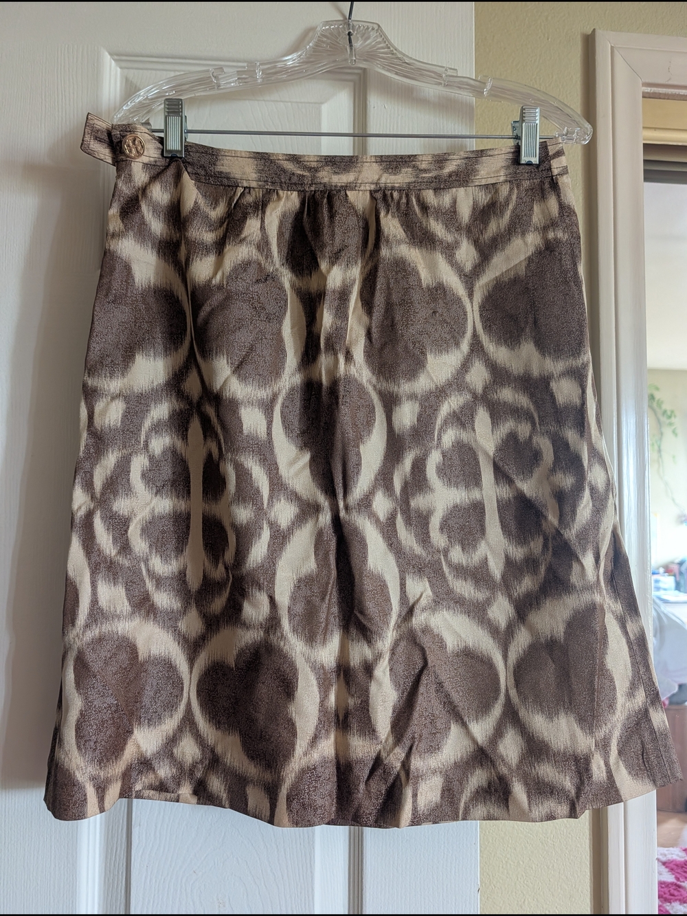 Tory Burch Taupe and Cream Printed A-Line Skirt